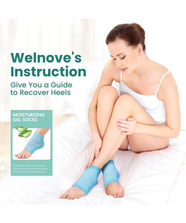 Welnove Moisturizing Heel Socks Aloe Vera Infused Gel for Dry Feet & Cracked Heels 2 Pairs Cotton Foot Care Socks for Men & Women Blue Regular Size - Buy Online on SooperMarket.com