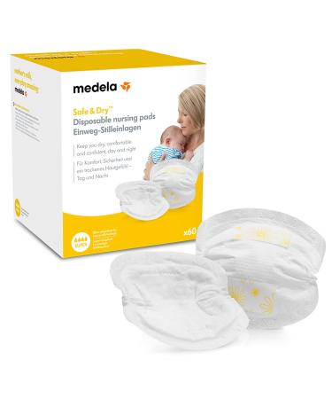 Medela Safe & Dry Disposable Nursing Pads Extremely Absorbent Nursing Pads Pack of 60 individually wrapped nursing pads