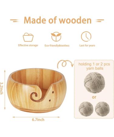 UNAYMIDY Wooden Yarn Bowl with 12 Crochet Hooks - Large 6.7 Brown Knitting Holder Dispenser for Crocheting - Buy Online on SooperMarket.com