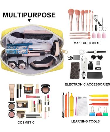 Small Waterproof PU Leather Makeup Bag for Purse - Yellow Cosmetic Pouch with Zipper for Women and Girls - Buy Online on SooperMarket.com