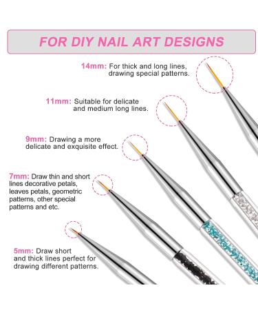 Sularpek 5 Pcs Double Ended Nail Art Brushes Set | Liner Brushes, Dotting Tools & Painted Pen for DIY Nail Designs - Buy Online on SooperMarket.com