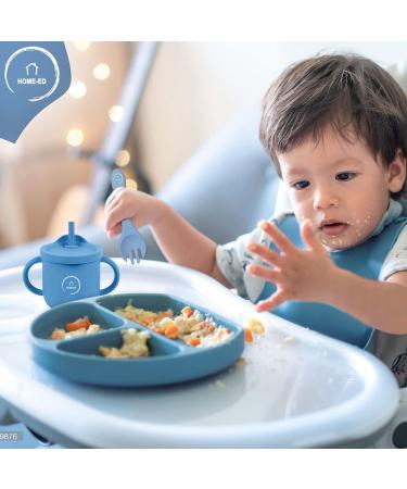 Home-Ed Baby Weaning Set: 9-Piece Baby Food Set with Suction Bowl, Plates, Spoon, and Bibs - Blue - Buy Online on SooperMarket.com