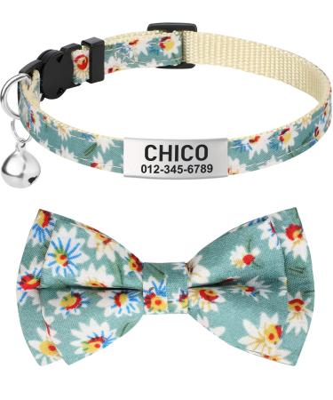 Tagme cats collars with names and telephone number kitten neck band with safety closure and bell flower green 1 pack flower green green