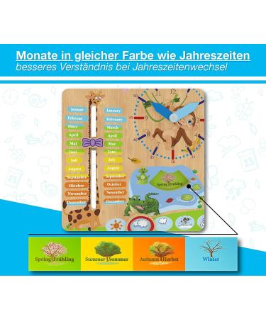 Woodywood Calendar Watch for Children - Bilingual Montessori Learning Clock in Wood - 30x30 cm - Teach Time Date & More Ideal Gift for Kids - Buy Online on SooperMarket.com