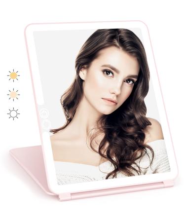 WEILY W137 Folding Travel Mirror with 72 LED Lights Portable Vanity Mirror with 3 Colors Light Modes Touch Screen Dimming Ultra Thin USB Rechargeable Makeup Mirror  Gift for Women(Pink)