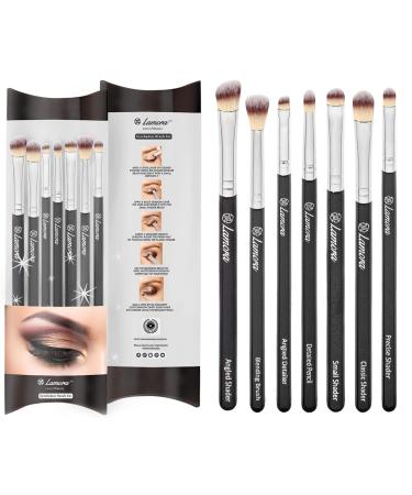 Eye Makeup Brushes Eyeshadow Brush Set - 7pcs Soft Synthetic Eyeshadow Blending Brush Kit - For Blending Eyeshadow, Eyeliner, Crease, Eyebrow - Long Lasting, Apply Better, Flawless Look Makeup Black/Silver