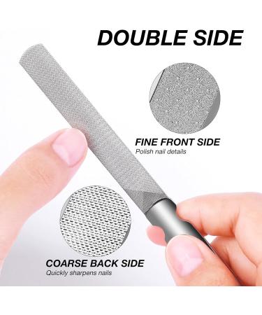 RTRTGS Set of 2 Nail File Set Stainless Steel Professional Nail Files Metal Double-Sided with Non-Slip Handle Leather Bag Fine / Coarse Nail File for Manicure - Buy Online on SooperMarket.com