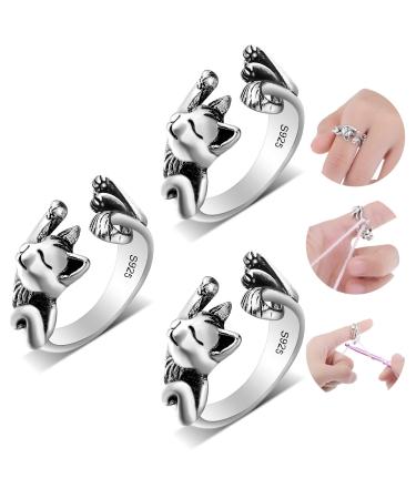 3 Pieces Adjustable Knitting Loop Rings Woven Rings Open Finger Holder Crochet Knitting Loop Accessories Cute Cat Shape Yarn Guide Holder for Hand Weaving Hook Line Supplies