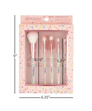 Expressions 5pc Sprinkle Confetti Makeup Brush Set - Pink Rainbow Handles Dense Bristles | Premium Makeup Brushes for Perfect Application - Buy Online on SooperMarket.com