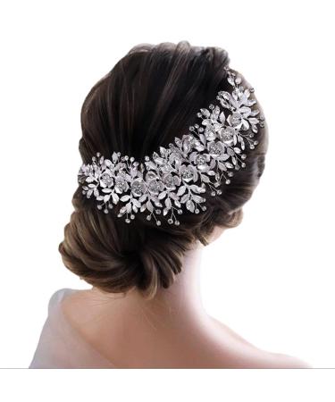 AMORARSI Bridal Headpiece Silver Rhinestone Wedding Headband Crystal Hair Accessories Wedding Hair Bands for Brides
