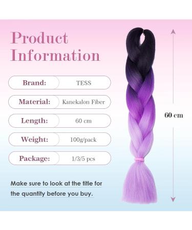 Buy Tess Braids Extensions 60cm - Jumbo KanCalon Ombre Hair Braids #52 Black/Purple - 100g Bundle for Box Braids - Buy Online on SooperMarket.com