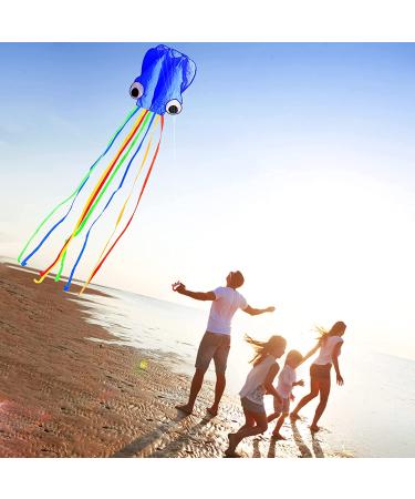 Hengda Kite Pack: 3 Colors Easy Flyer Octopus Kite for Kids - Large 31 Wide with Long Tail - Beach or Park Fun - Red, Green, Blue - Buy Online on SooperMarket.com