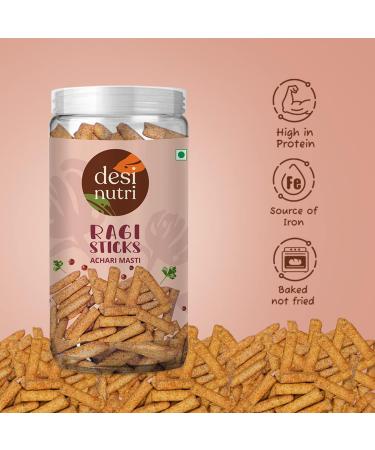Desi Nutri Ragi Sticks Achari Masti | Ready to Eat Ragi Sticks Achari Masti | Snacks | Ragi Sticks Achari Masti - 120 GMS | Rich in Iron & Protein - Buy Online on SooperMarket.com