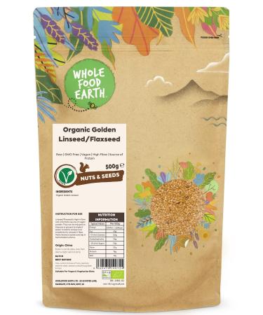 Wholefood Earth Organic Golden Linseed/Flaxseed 500g | Raw | GMO Free | Vegan | High Fibre | Source of Protein | Certified Organic 500 g (Pack of 1)