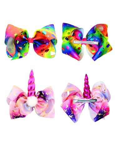8 Inch Unicorn Hair Bows for Girls - JoJo Siwa Style Hair Accessories with Alligator Clips - Perfect Xmas Gift Set - Buy Online on SooperMarket.com