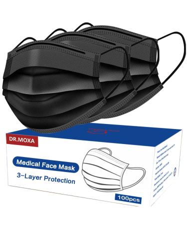 100 Pack Made in USA Black Disposable Face Masks -3 Layer Medical Masks Disposable for Adults Home Office Outdoor and School Top-black-100pcs