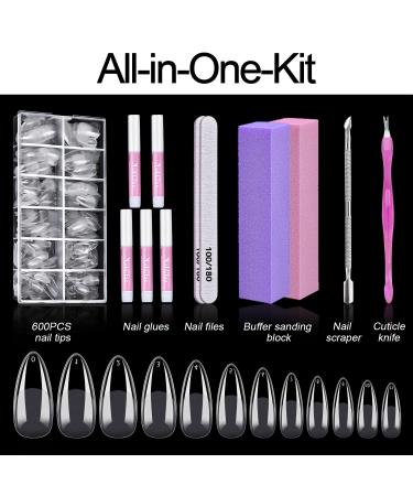 600pcs MORGLES Almond Nail Tips Full Cover Set with Glues and Files - Clear Almond Shaped Acrylic Nails for Salon and Home Use - Buy Online on SooperMarket.com
