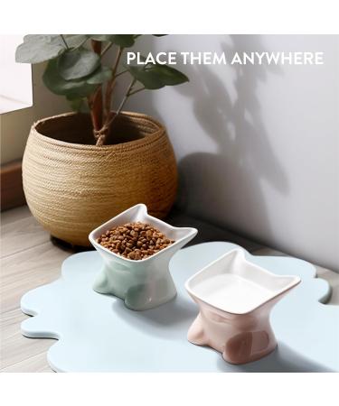 Navaris Raised Ceramic Cat Bowls (Set of 2) - Elevated Food and Water Bowl Pack for Cats - Cute Kitty Shaped Dishes with Ears - Dishwasher Safe - Green/Peach - Buy Online on SooperMarket.com
