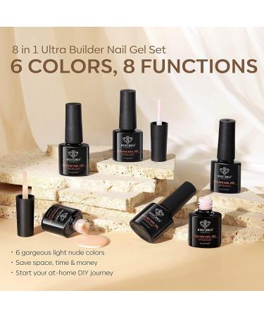 Modelones Builder Nail Gel 6 Colors Set - Hard Strengthener & Extension Gel with Rhinestone Glue - Clear, Nude, Pink - Ideal Gift for Women - Buy Online on SooperMarket.com