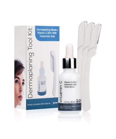 Dermaplaning Tool Practical Eyebrow Face and Peach Fuzz Hair Removal Razors for Women - With Vitamin C Facial Serum - 3 Pack Dermaplane Razor Blades 1 Count (Pack of 1)