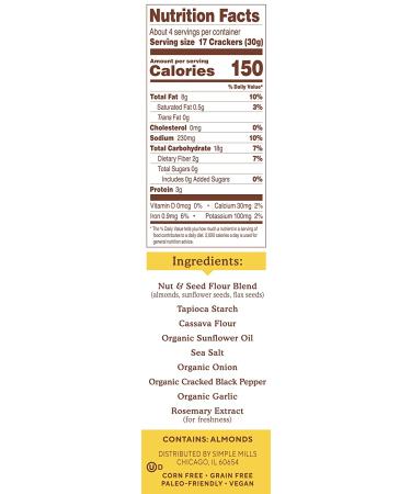 Simple Mills Almond Flour Crackers - Black Cracked Pepper | Gluten Free, Vegan, Healthy Snacks | 4.25 oz - Buy Online on SooperMarket.com