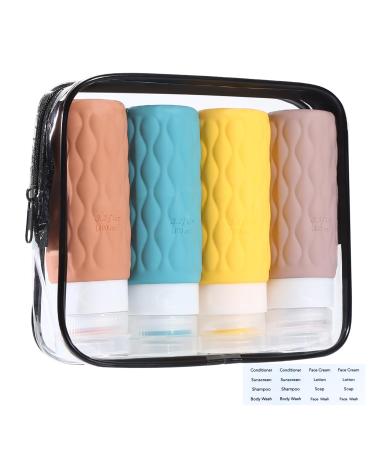 Silicone travel bottles 100ml set leakage -proof and refillable travel container for filling suitable for filling travel bottles with shampoo shower gel and flushing is supplied with a cultural bag orange/light blue/yellow/pink