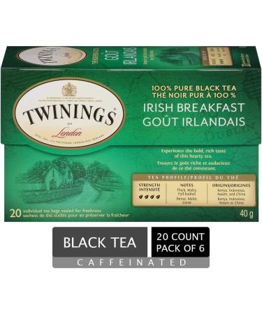 Twinings Irish Breakfast Individually Wrapped Tea Bags | Caffeinated Thick Malty Full-Bodied 100% Black Tea | 20 Count (Pack of 6) | Enjoy Hot or Iced Irish Breakfast 20 Count (Pack of 6) - Buy Online on SooperMarket.com