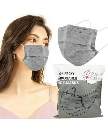 Wecolor 100 Pcs Disposable 3 Ply Earloop Face Masks Suitable for Home School Office and Outdoors (Gray)