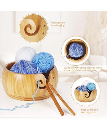 UNAYMIDY Wooden Yarn Bowl with 12 Crochet Hooks - Large 6.7 Brown Knitting Holder Dispenser for Crocheting - Buy Online on SooperMarket.com