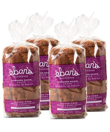 Ebans Bakehouse Fresh Baked Gluten-Free Cinnamon Raisin Bread - 4 Loaves - 100% Natural - Soy, Wheat and Dairy Free, Preservative Free, Non-GMO (22oz, 624g Each)