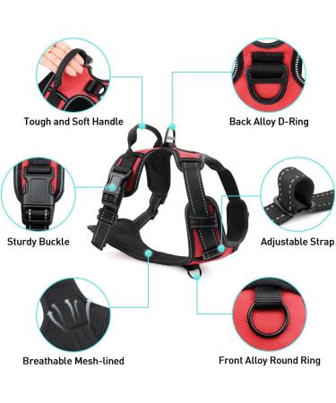 Joytale No Pull Dog Harness Reflective Pet Vest with Front Clip Adjustable Soft Breathable Harnesses with Easy Control Handle for Medium Dogs Training and Walking Red M M (Pack of 1) Red - Buy Online on SooperMarket.com