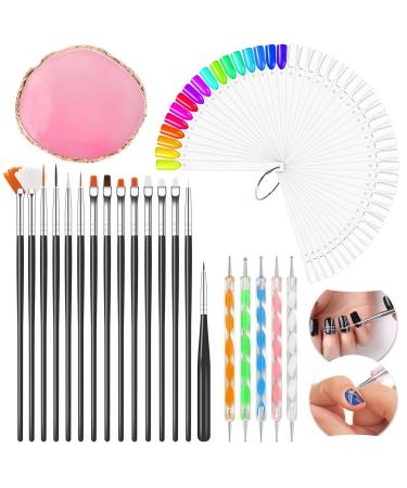 Pinkiou Nail Art Set Accessories 15pcs Acrylic Nail Art Brushs with 5pcs Nail Dotting Pens 50Pcs Nail Art Tips Sticks Display Resin Nail Art Palette(Pink) for Nail Art Decoration 0310