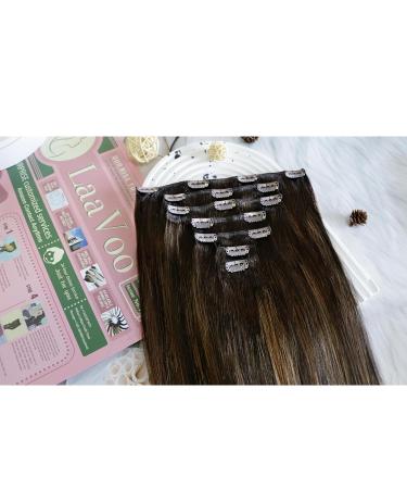 Laavoo Brown Balayage Clip In Extensions - Remy Human Hair Ombre Dark to Light Brown 10pcs 40cm Thick Real Hair #2/8/2 - Buy Online on SooperMarket.com