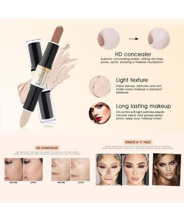 Dual-ended Contour Stick Ksndurn Contour Stick Makeup - Double-End Face Concealer Contouring Sticks Cream/Color Highlighter(Ivory) Shadow(Pink) - Buy Online on SooperMarket.com