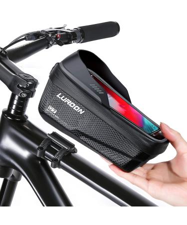 Luroon bike holder cell phone holder Waterproof bicycle handlebar bag bicycle bag with rain hood bike frame bag handlebar bag cell phone bag for smartphone up to 6.9 inches (gray)