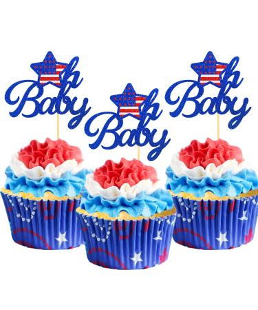 24Pcs Oh Baby Independence Day Cupcake Toppers 4th of July Cake Toppers for Oh Baby Cake Toppers for USA Day Patriotic Baby Shower Party Supplies (Oh Baby)