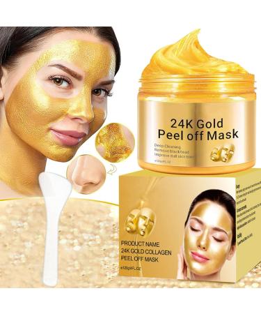 24K Gold Peel Off Mask | Anti-Aging Firming Face Mask with Hyaluronic Acid & Collagen | Deep Cleansing Moisturizing Removes Blackheads | 120g - Buy Online on SooperMarket.com