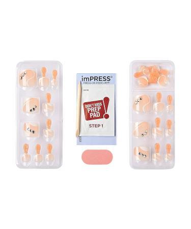 KISS imPRESS Press-On Pedicure Fake Toenails Kit - Square Bejeweled Pink & White Nails with Prep Pad, File, Stick - 24 Nails - Buy Online on SooperMarket.com