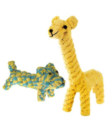 SunGrow Cotton Rope Knot Puppy Toys Durable & Handwoven Chew Items for Small Breeds for Healthy Teeth and Gums 2 Pieces 2 Pieces ( Giraffe and Dog )
