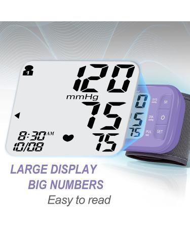 Wrist Blood Pressure Monitor with Irregular Heartbeat Detection and Large Display - Purple | Digital Automatic BP Cuff Monitors for Home Use - 120 Memories, Adjustable Cuff - Buy Online on SooperMarket.com