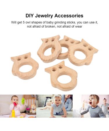 5Pcs Baby Teethers Owl Wooden Chewing Ring | Non-Toxic Robust DIY Jewelry Accessories & Baby Bite Stick - Buy Online on SooperMarket.com