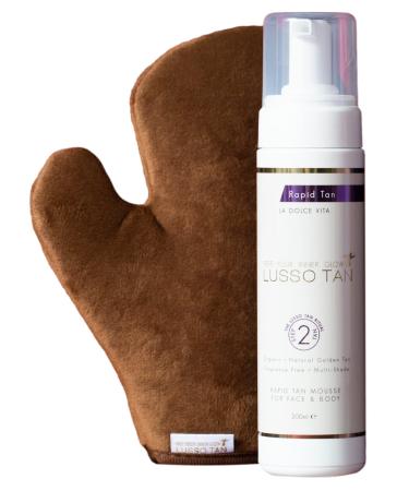 Lusso Tan Flawless Tan Kit Gift Set - Rapid Self Tan Mousse & Velvet Application Soft Double Sided Tanning Mitt. For Streak-Free Application. Vegan Pregnancy Safe Fake Tan. Fast Sunless Tanner Rapid Tan Gift Set