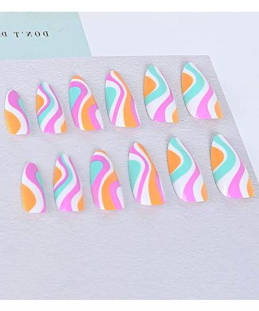 24 Pcs Colorful Candy Swirl Stiletto Press On Nails with Glue - Luvehandicraft - Buy Online on SooperMarket.com