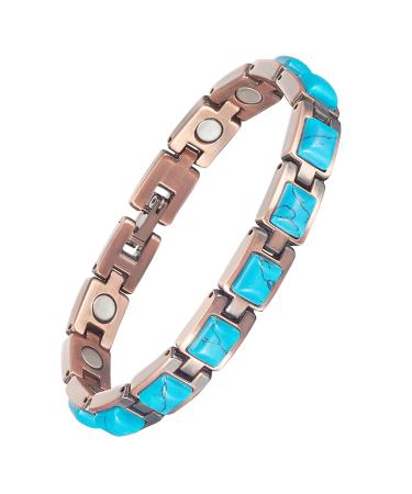 EnerCoppeX Copper Magnetic Bracelet for Women - Turquoise Jewelry with 3500 Gauss Magnet (COB-0165)