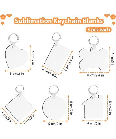 90Pcs Sublimation Keychain Blanks Bulk - DIY MDF Keychains with Rings for Heat Transfer - Double-Sided Printed - 6 Shapes Ornament Blanks - Buy Online on SooperMarket.com