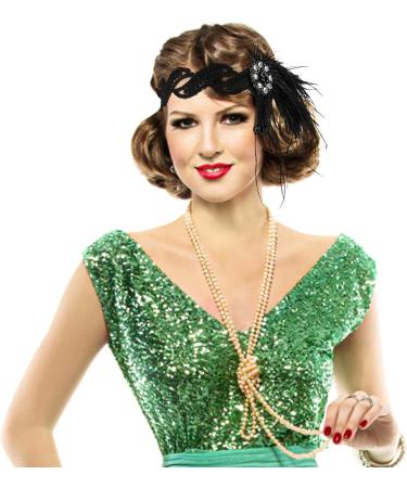 WLLHYF 1920s Flapper Headband 20s Feather Hair Band Vintage Feather Crystal Headpiece Gatsby Party Accessories for Women (white diamond) - Buy Online on SooperMarket.com