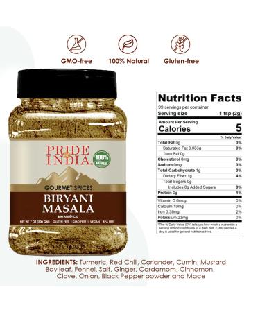 Pride of India Indian Biryani Masala Seasoning Spice - 8 oz Medium Dual Sifter Jar - Vegetarian & Vegan-Friendly - Perfect for Layered Vegetable and Meat Pilaf - Buy Online on SooperMarket.com