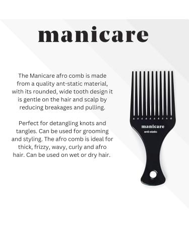 Manicare Afro Comb - Professional Hairdressing Tool for Curly, Wavy, Frizzy Hair - Wide Tooth, Anti-Static, Reduces Breakage, Gentle on Hair and Scalp - Buy Online on SooperMarket.com