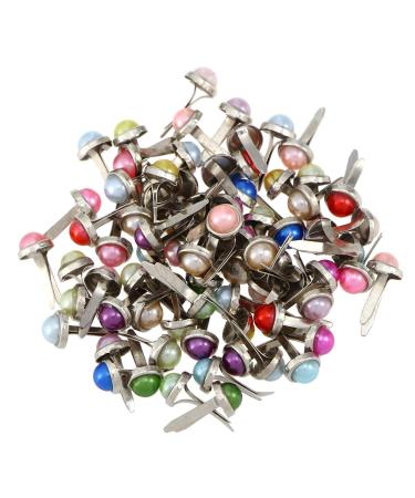 Amosfun 50pcs Mini Brads Paper Fasteners Brads Pearl Brads for Scrapbooking Embellishment Crafts 6x13mm (Assorted Colors)