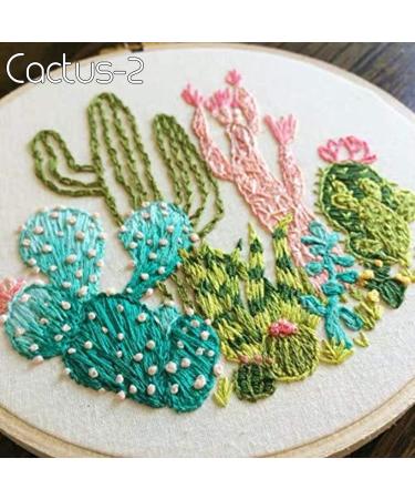 Highkick Cactus Series Embroidery Starter Kit for Adults - Stamped Pattern, Floss, Needles, and Hoop Included! Perfect for Beginners - Buy Online on SooperMarket.com